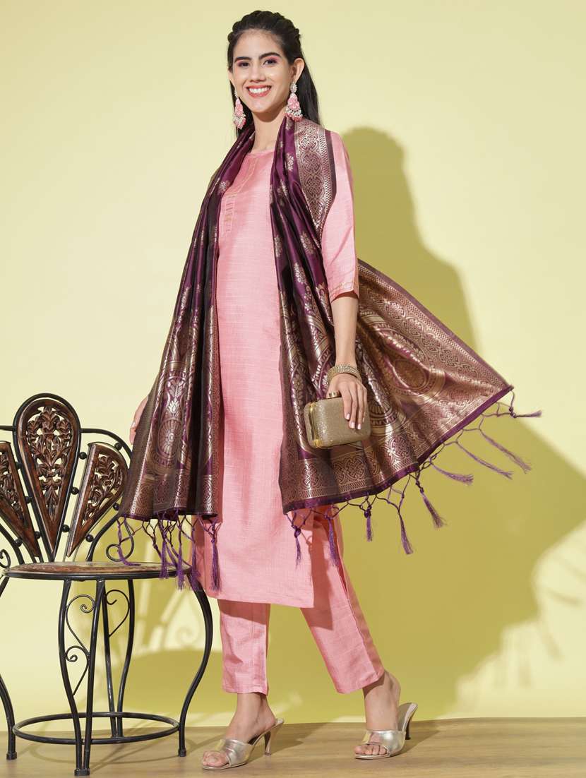 pink colored kurta pant set - 20330038 - Zoom Image - 0