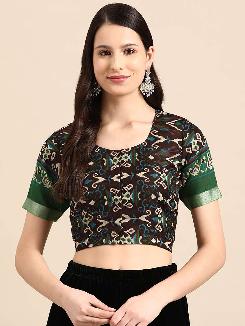 women brown round neck stitched blouse - 20330147 - Zoom Image - 0