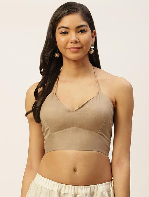 beige solid backless blouse - 20330453 - Standard Image - 0