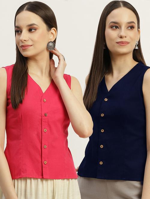 pack of 2 solid front open blouse - 20330585 - Standard Image - 0