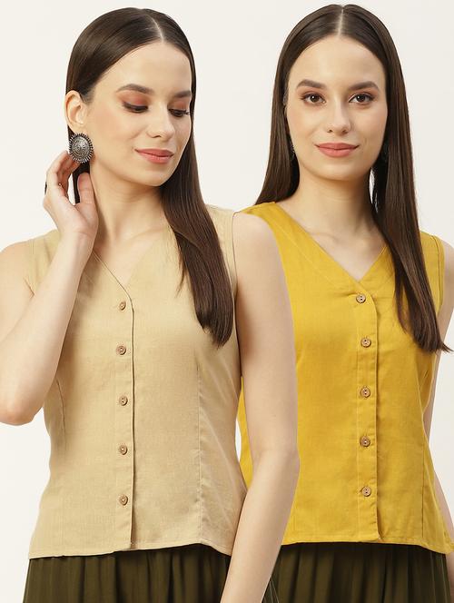 pack of 2 solid front open sleeveless blouse - 20330614 - Standard Image - 0