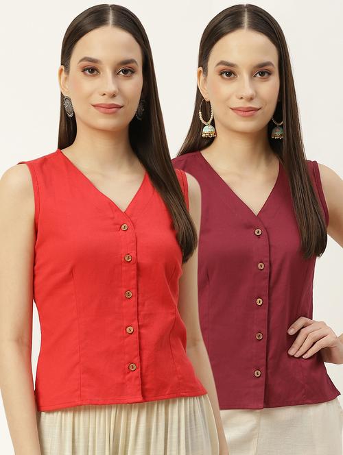 pack of 2 solid front open sleeveless blouse - 20330616 - Standard Image - 0