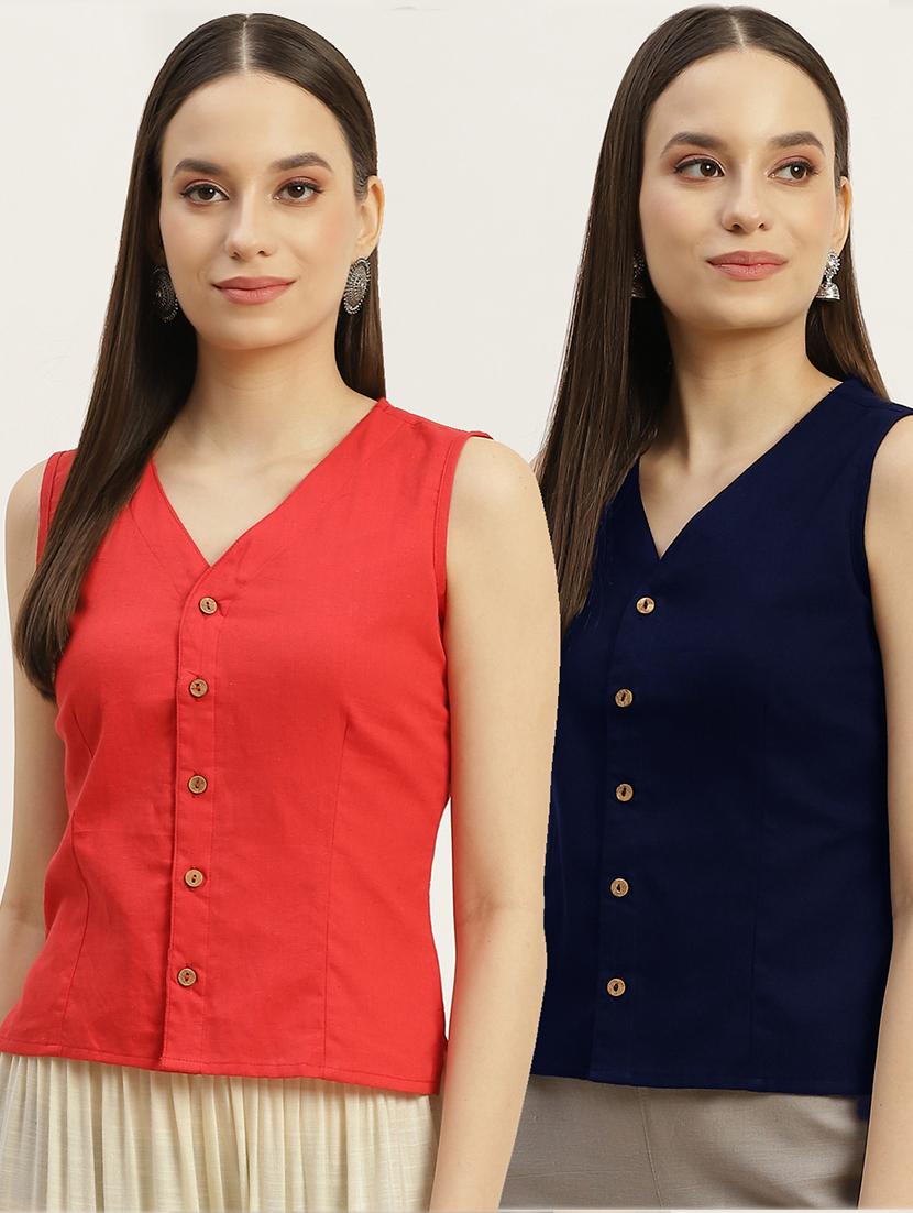 pack of 2 front closing sleeveless blouse - 20330626 - Zoom Image - 0