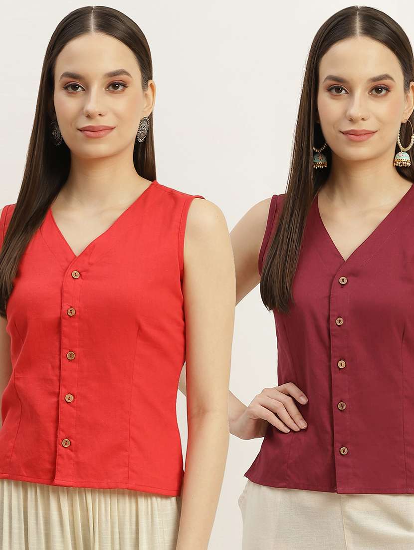 pack of 2 front closing sleeveless blouse - 20330627 - Zoom Image - 0