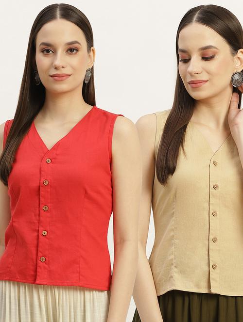 pack of 2 front closing sleeveless blouse - 20330632 -  Standard Image - 0