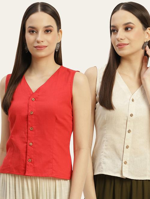pack of 2 front closing sleeveless blouse - 20330637 - Standard Image - 0
