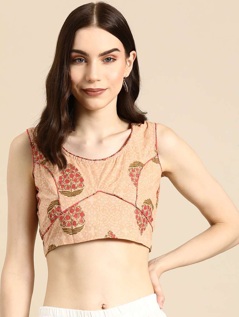 women beige round neck stitched blouse - 20330695 - Zoom Image - 0