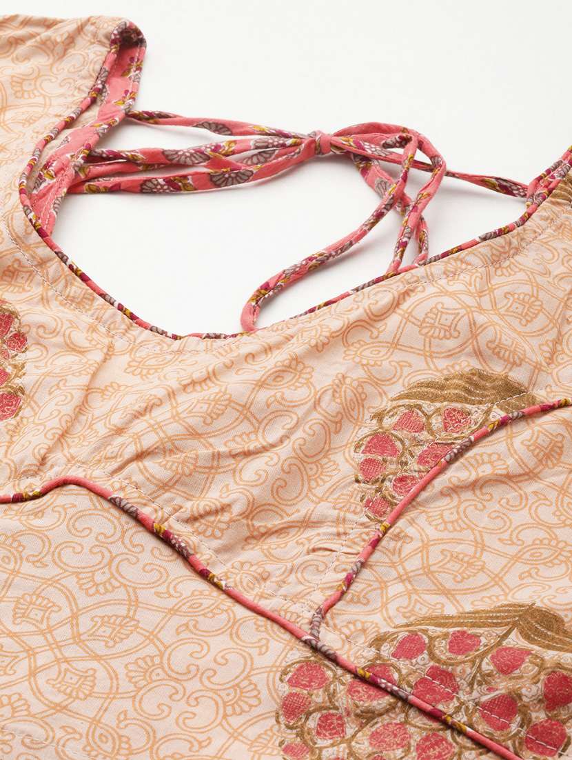 women beige round neck stitched blouse - 20330695 - Standard Image - 3