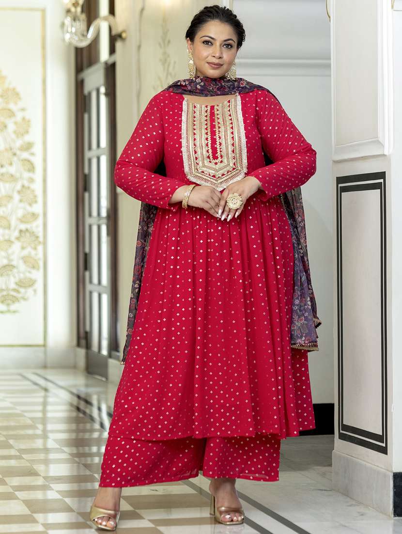 red colored kurta palazzo set