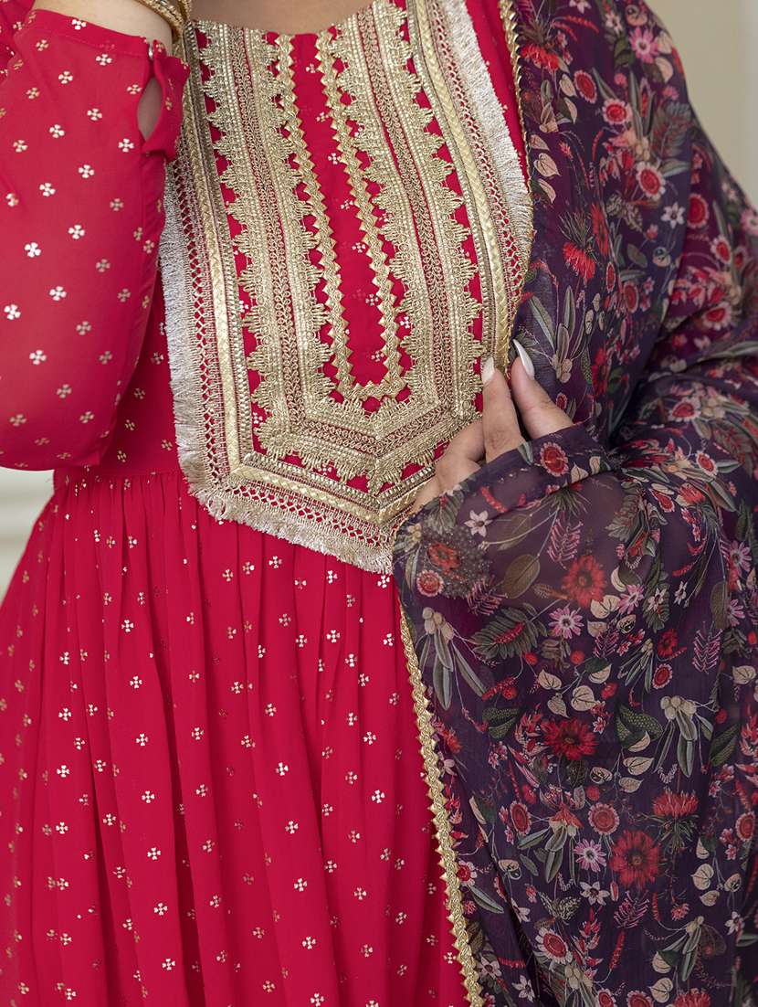 red colored kurta palazzo set - 20331188 -  Standard Image - 3