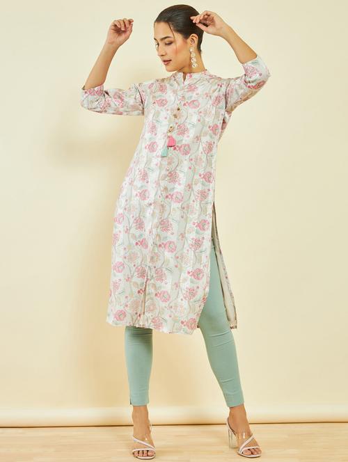 women white mandarin neck a-line kurta - 20331270 - Standard Image - 0