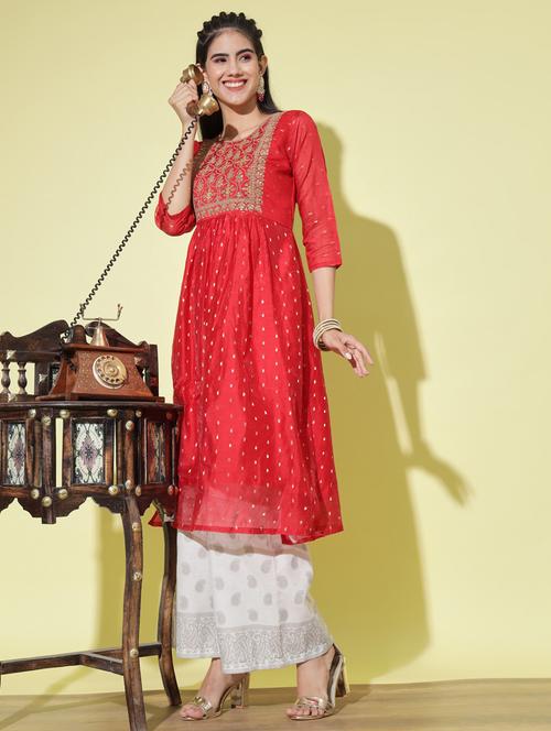 red colored a-line kurta - 20331349 -  Standard Image - 0