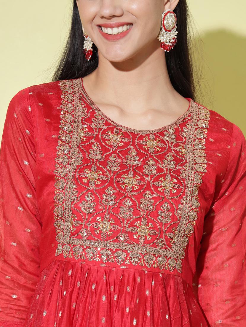 red colored a-line kurta - 20331349 - Standard Image - 3