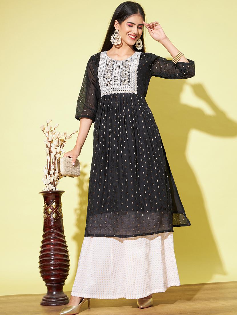 black colored a-line kurta - 20331353 - Zoom Image - 0