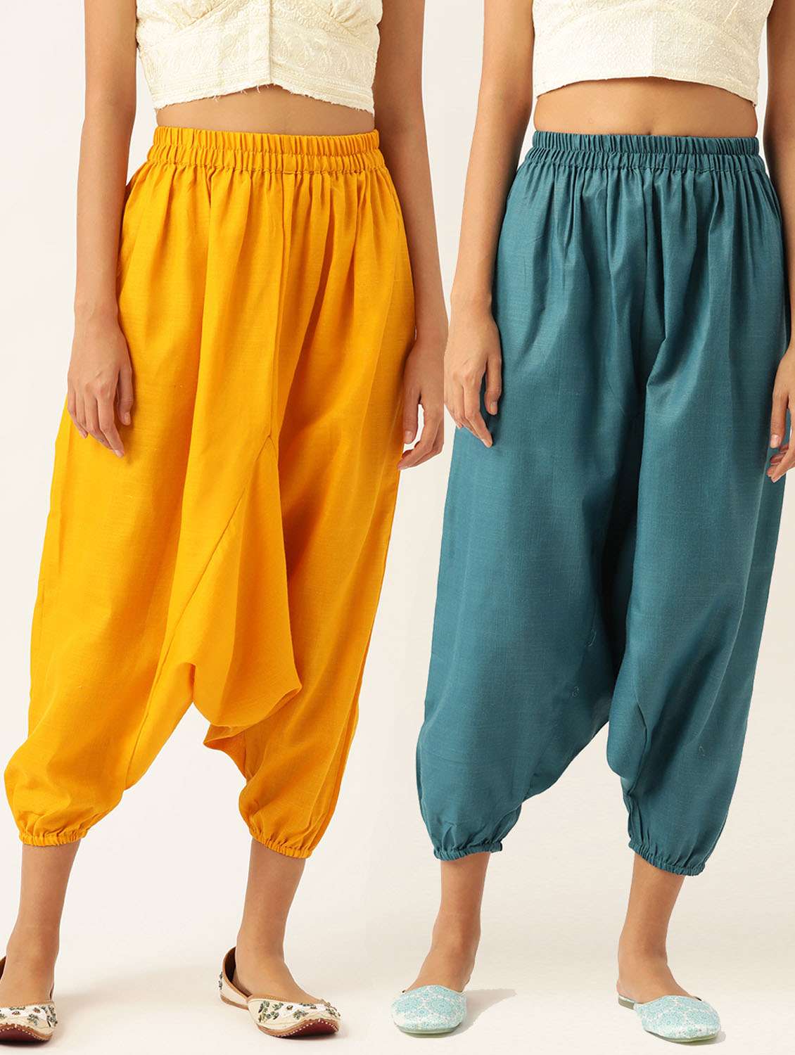 combo of 2 multi color cotton harem trousers