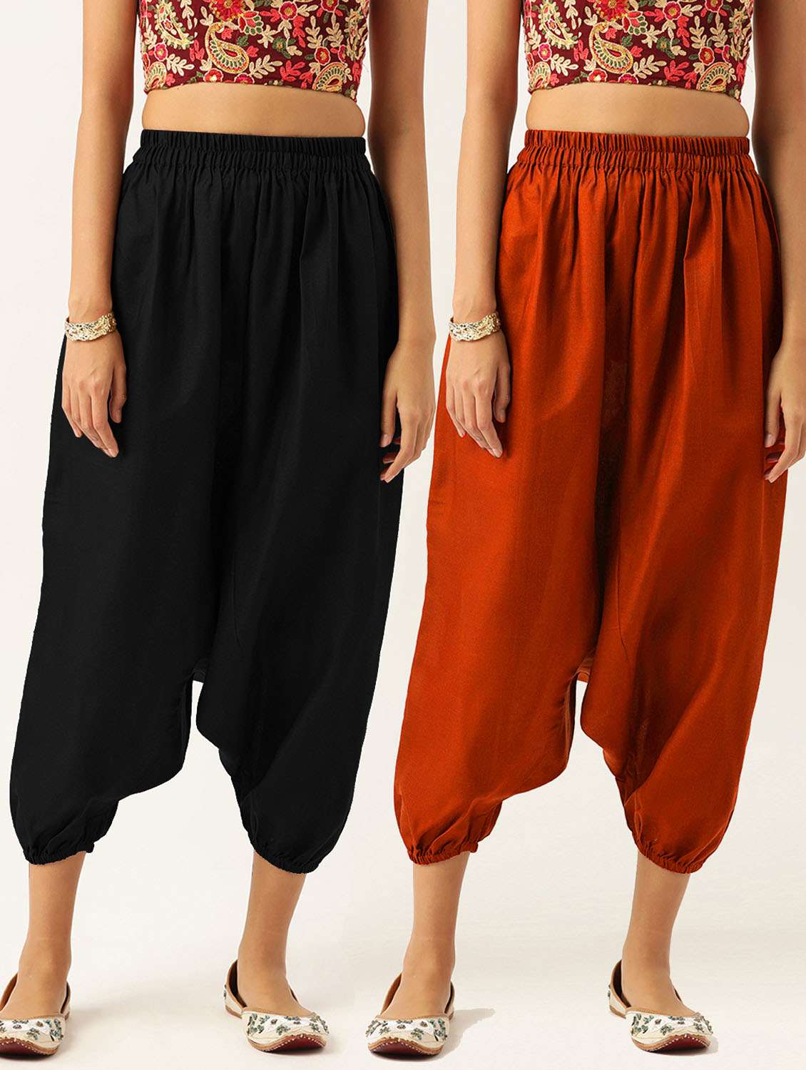 combo of 2 multi color cotton harem trousers