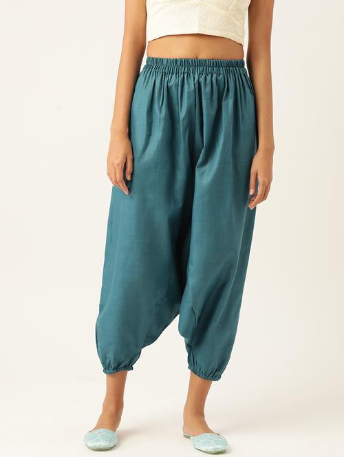 women sea green cotton harem pant trouser - 20331484 - Standard Image - 0