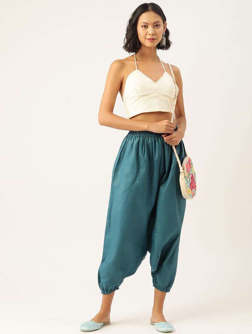 women sea green cotton harem pant trouser - 20331484 - Standard Image - 3