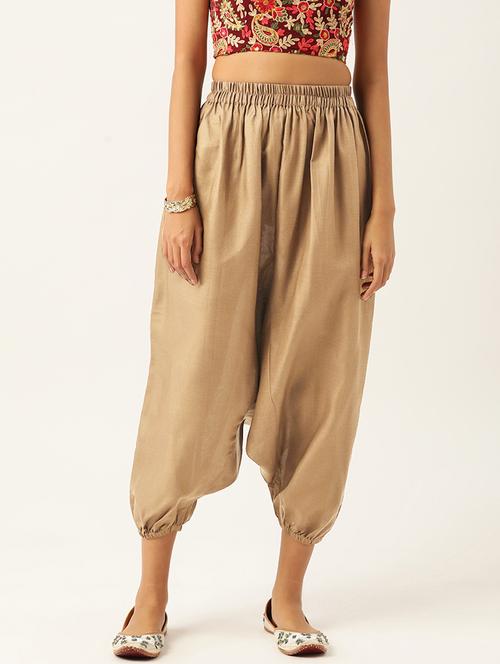 women beige cotton harem pant trouser - 20331488 - Standard Image - 0