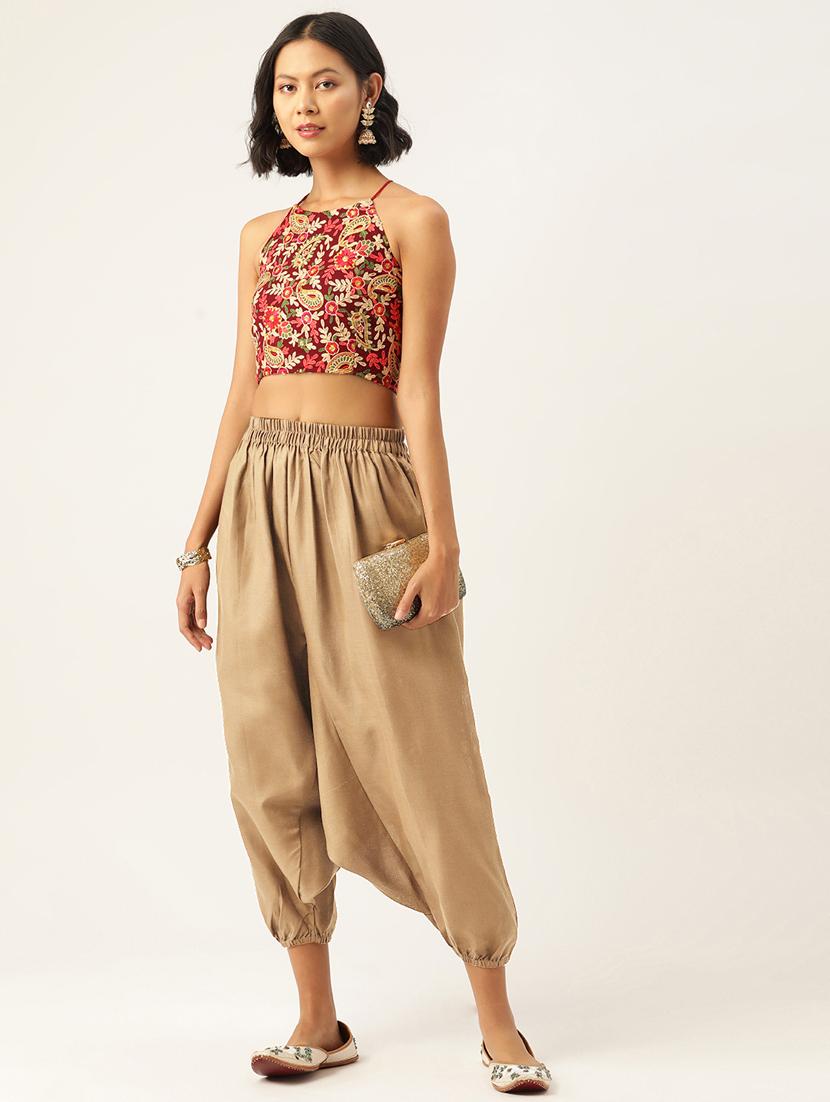 women beige cotton harem pant trouser - 20331488 - Standard Image - 3