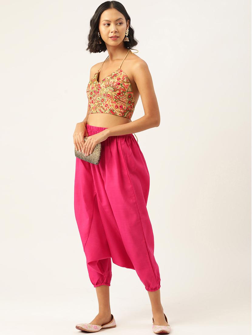 women pink cotton harem pant trouser - 20331489 - Standard Image - 3