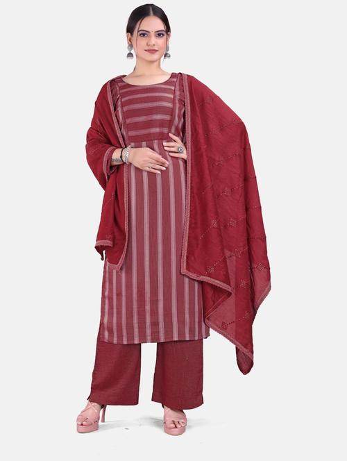 maroon colored kurta palazzo set - 20331505 - Standard Image - 0