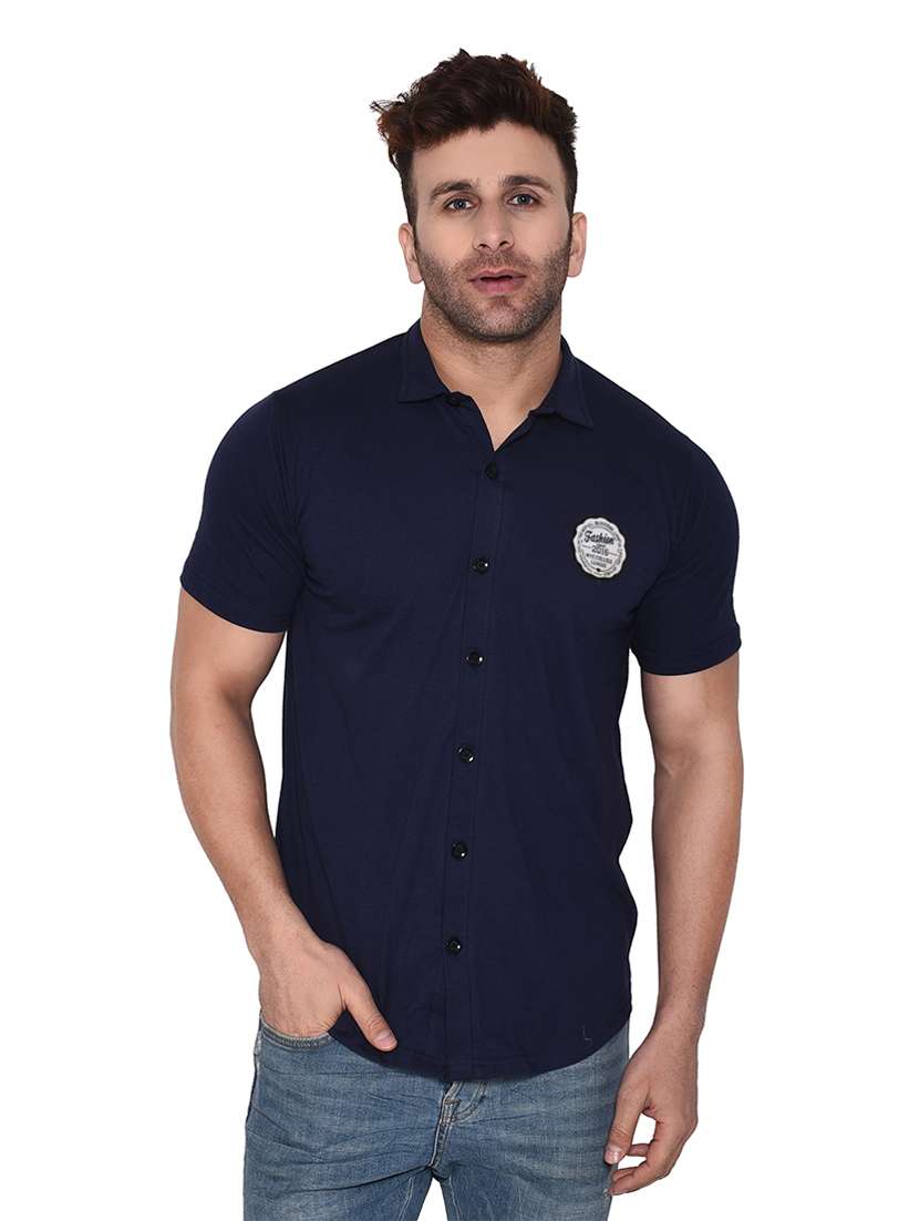 men solid slim fit short sleeve shirt