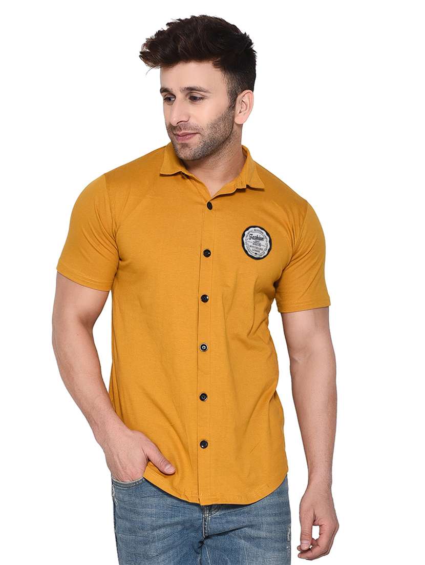 men short sleeves solid casual shirt