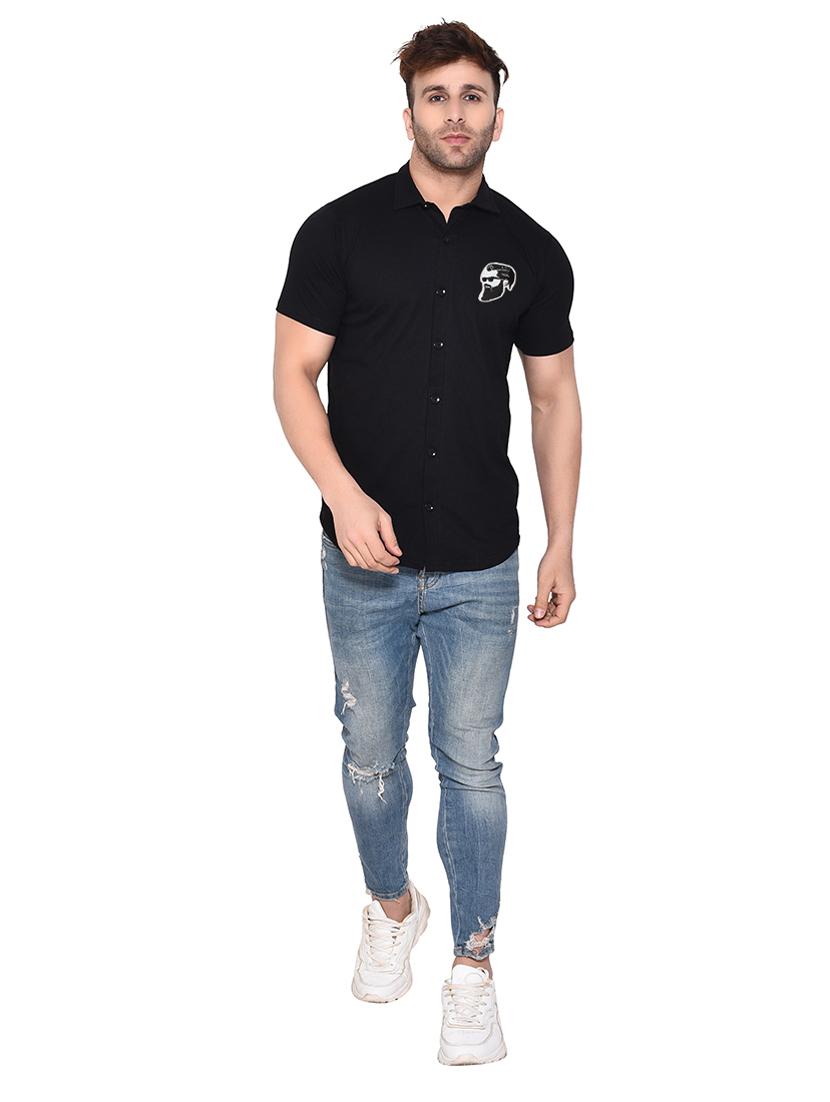 black cotton blend casual shirt - 20331883 - Standard Image - 3