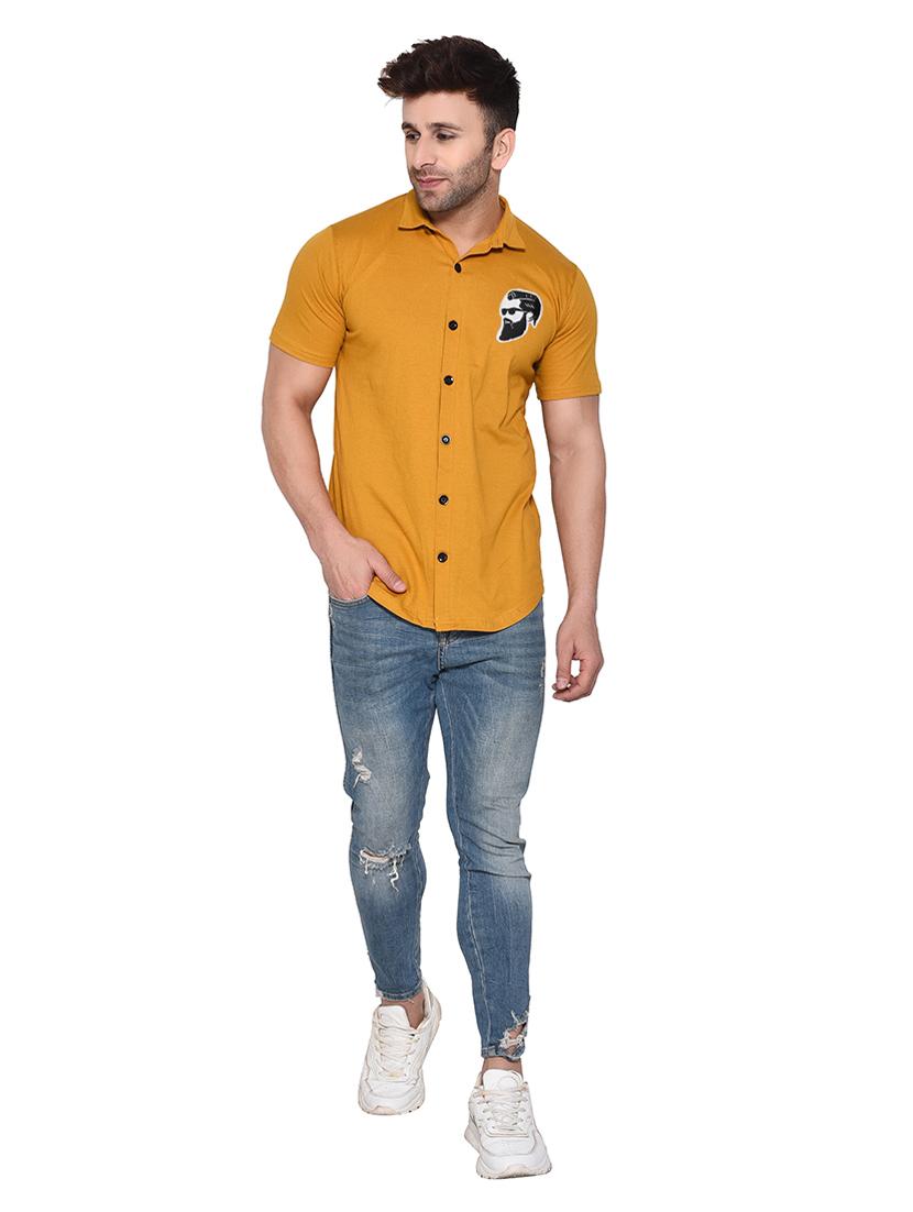 mustard cotton blend casual shirt - 20331888 - Standard Image - 3