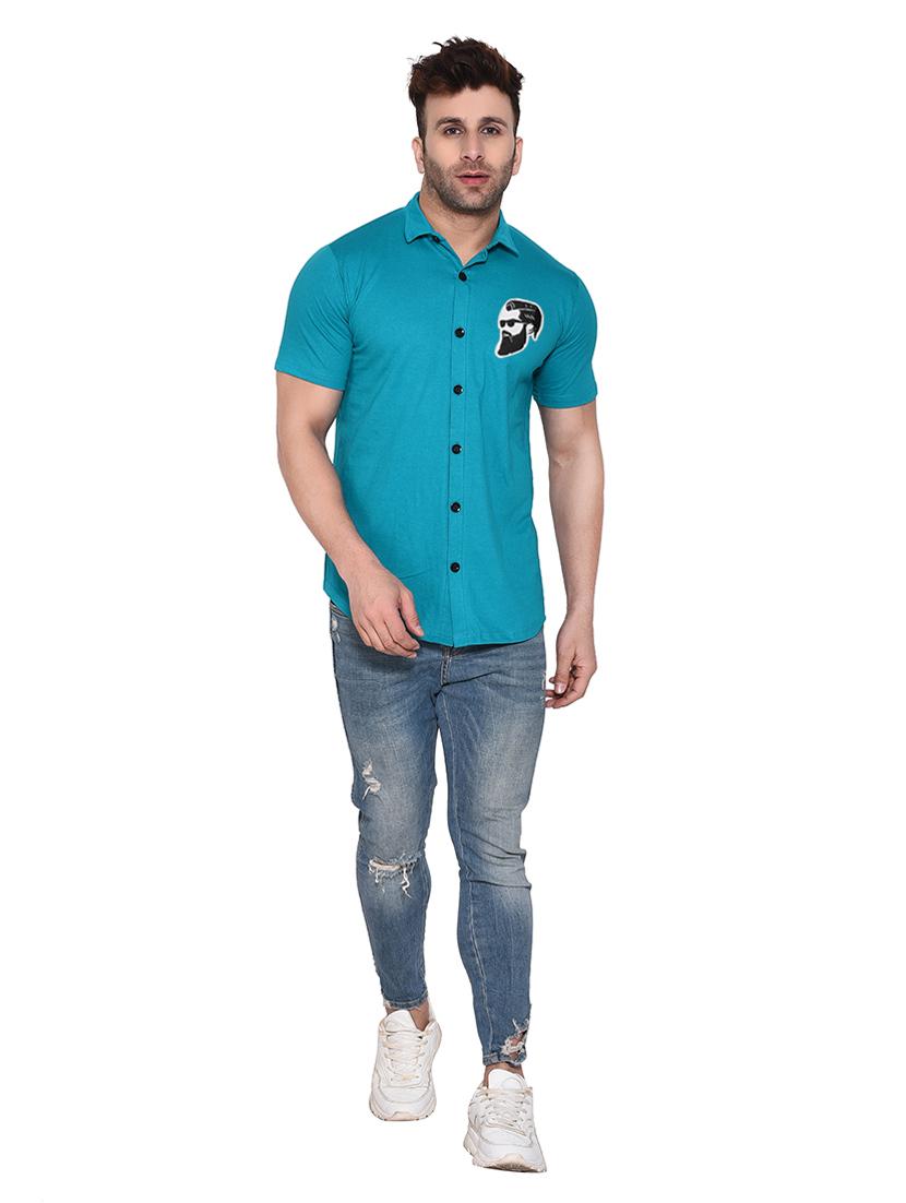 turquoise cotton blend casual shirt - 20331891 - Standard Image - 3