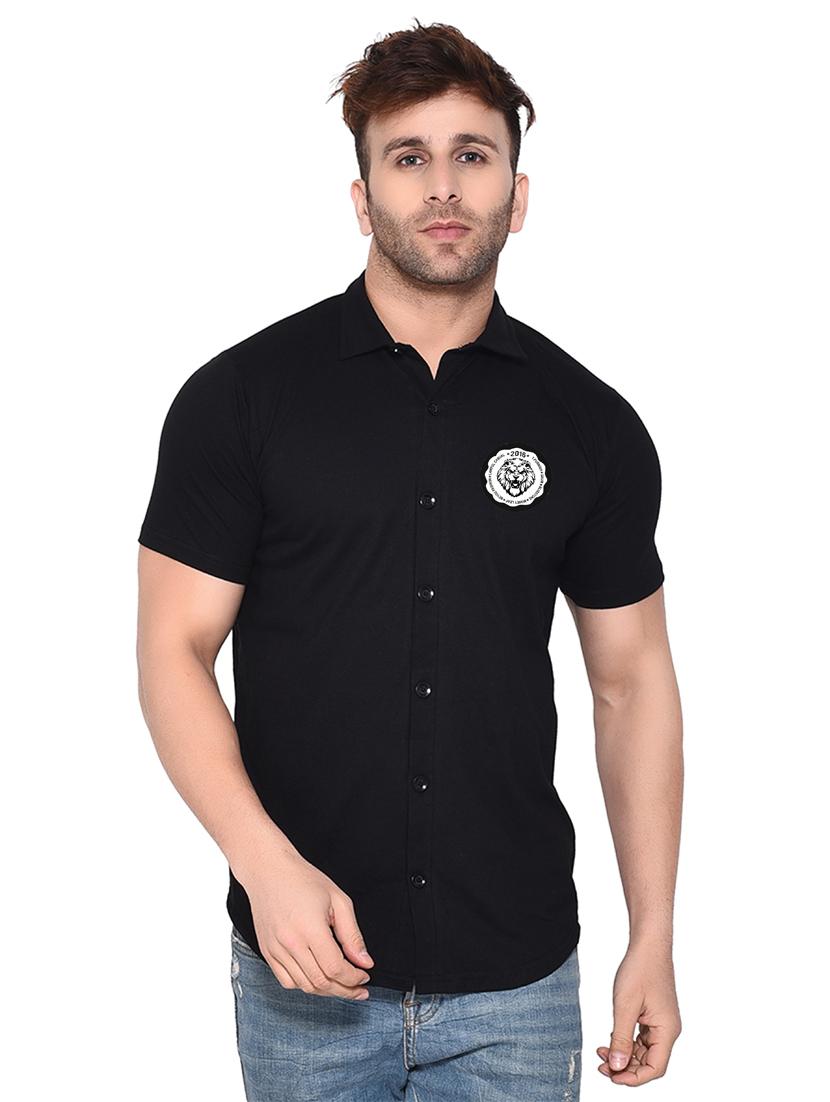 black cotton blend casual shirt - 20331894 -  Zoom Image - 0