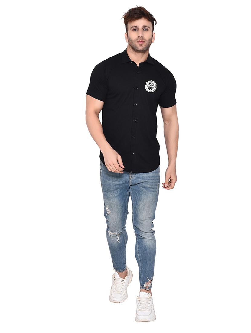 black cotton blend casual shirt - 20331894 - Standard Image - 3