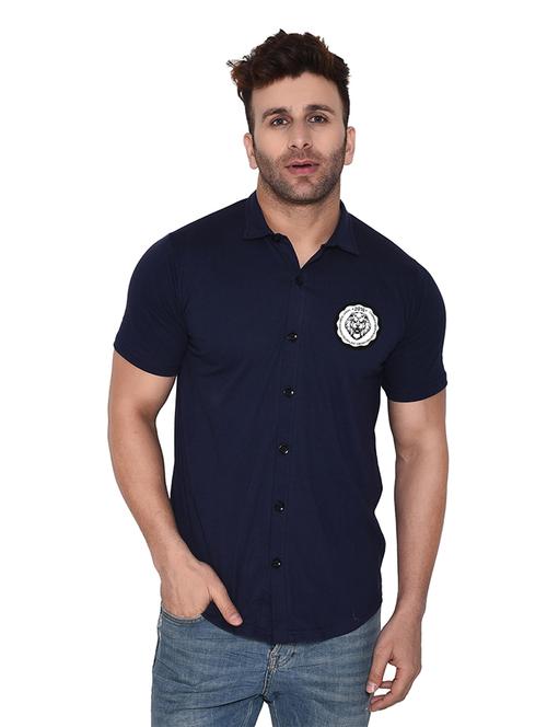 dark blue cotton blend casual shirt - 20331898 - Standard Image - 0