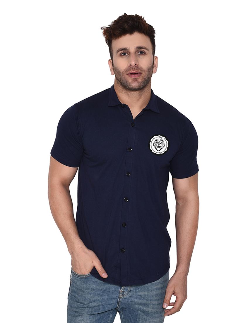 dark blue cotton blend casual shirt - 20331898 - Zoom Image - 0