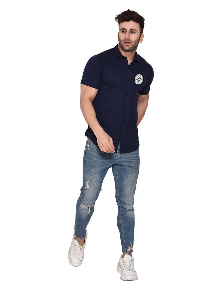 dark blue cotton blend casual shirt - 20331898 - Standard Image - 3