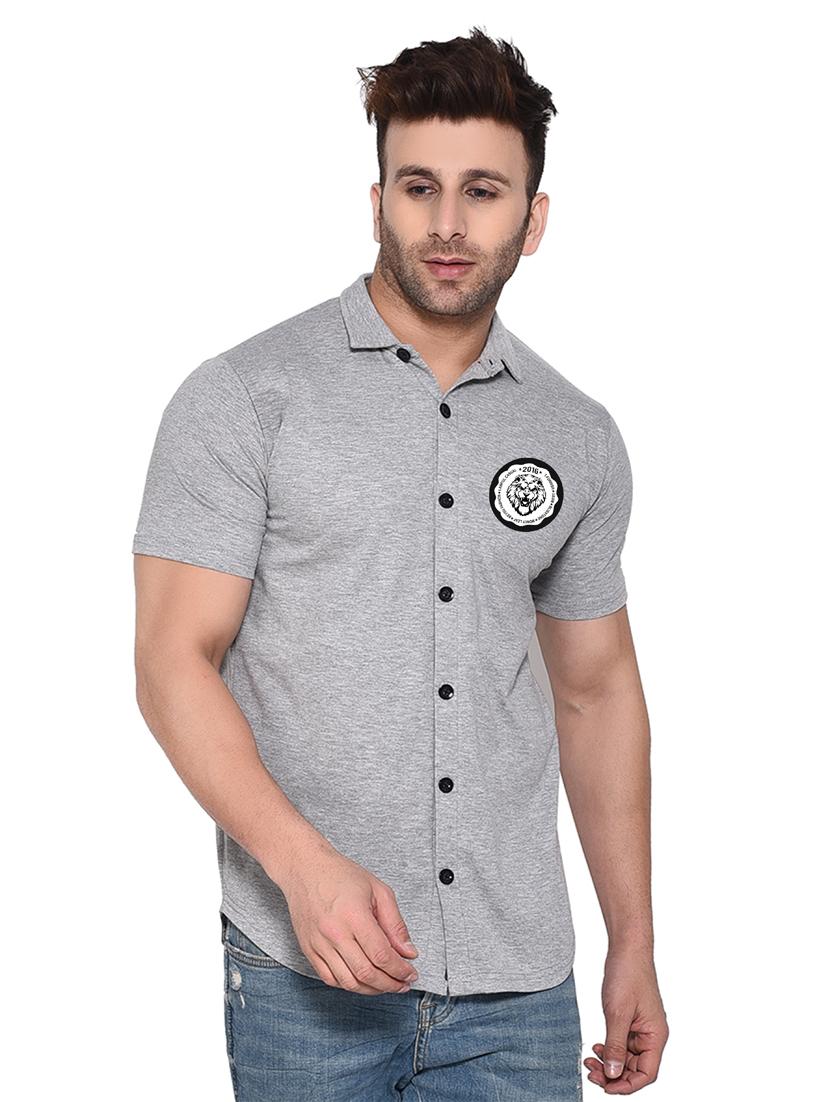 grey cotton blend casual shirt - 20331903 -  Zoom Image - 0