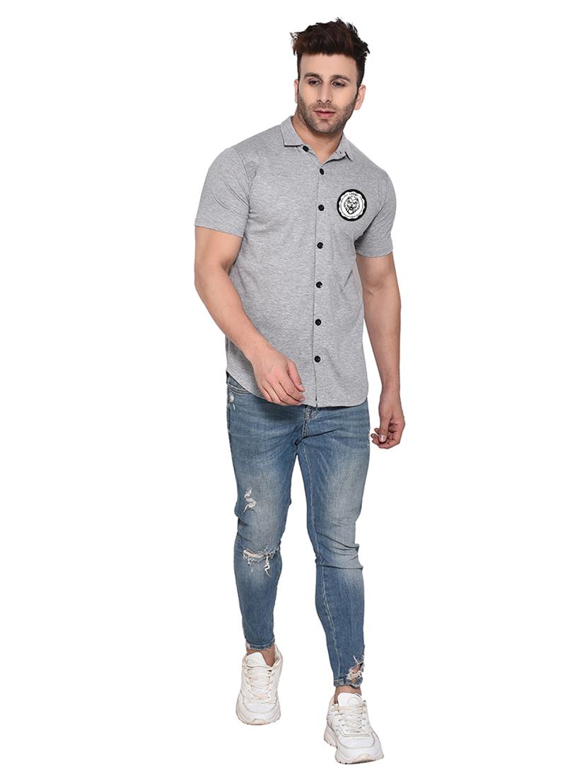 grey cotton blend casual shirt - 20331903 - Standard Image - 3