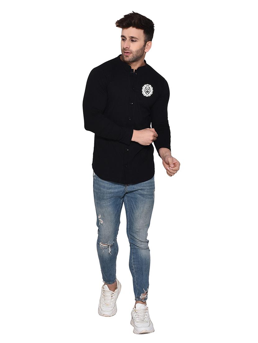 black cotton blend casual shirt - 20331905 - Standard Image - 3