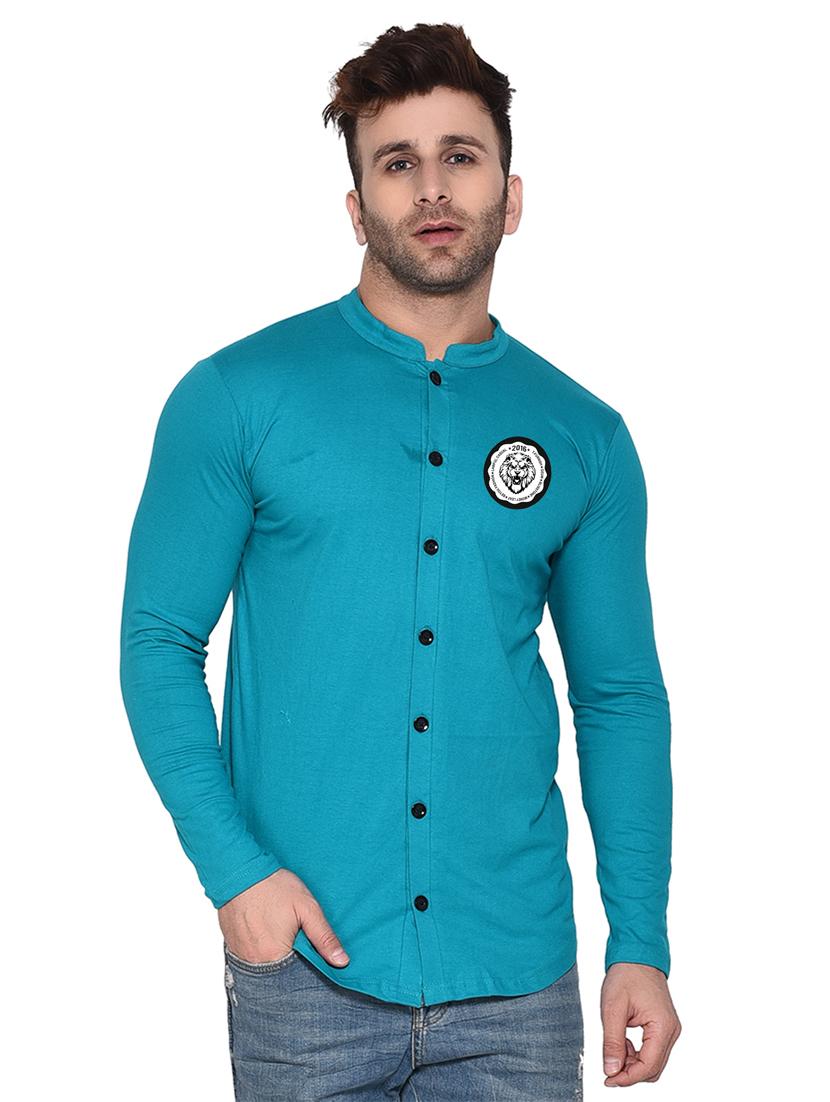 turquoise cotton blend casual shirt - 20331912 - Zoom Image - 0