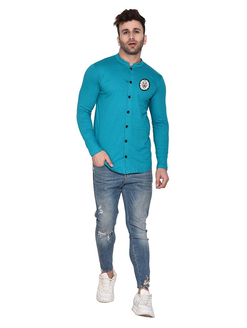 turquoise cotton blend casual shirt - 20331912 - Standard Image - 3