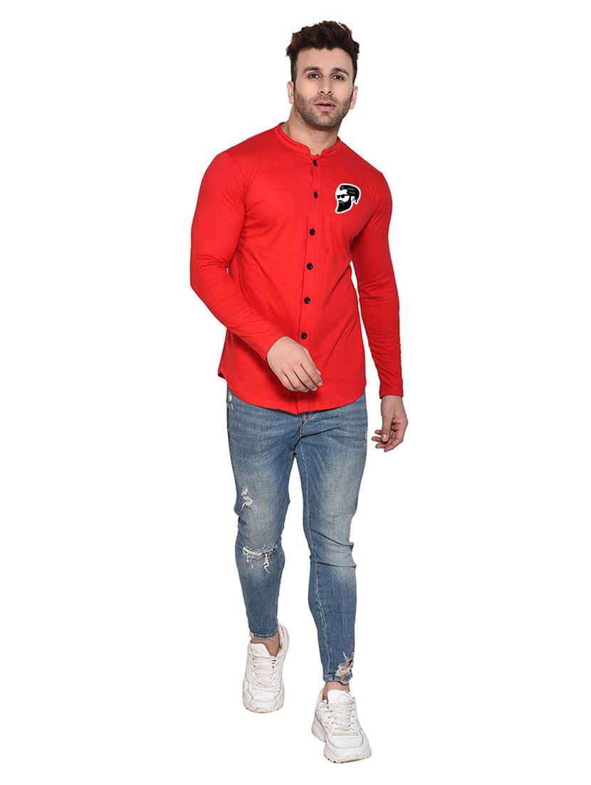 mandarin collar long sleeves solid casual shirt - 20331920 - Standard Image - 3