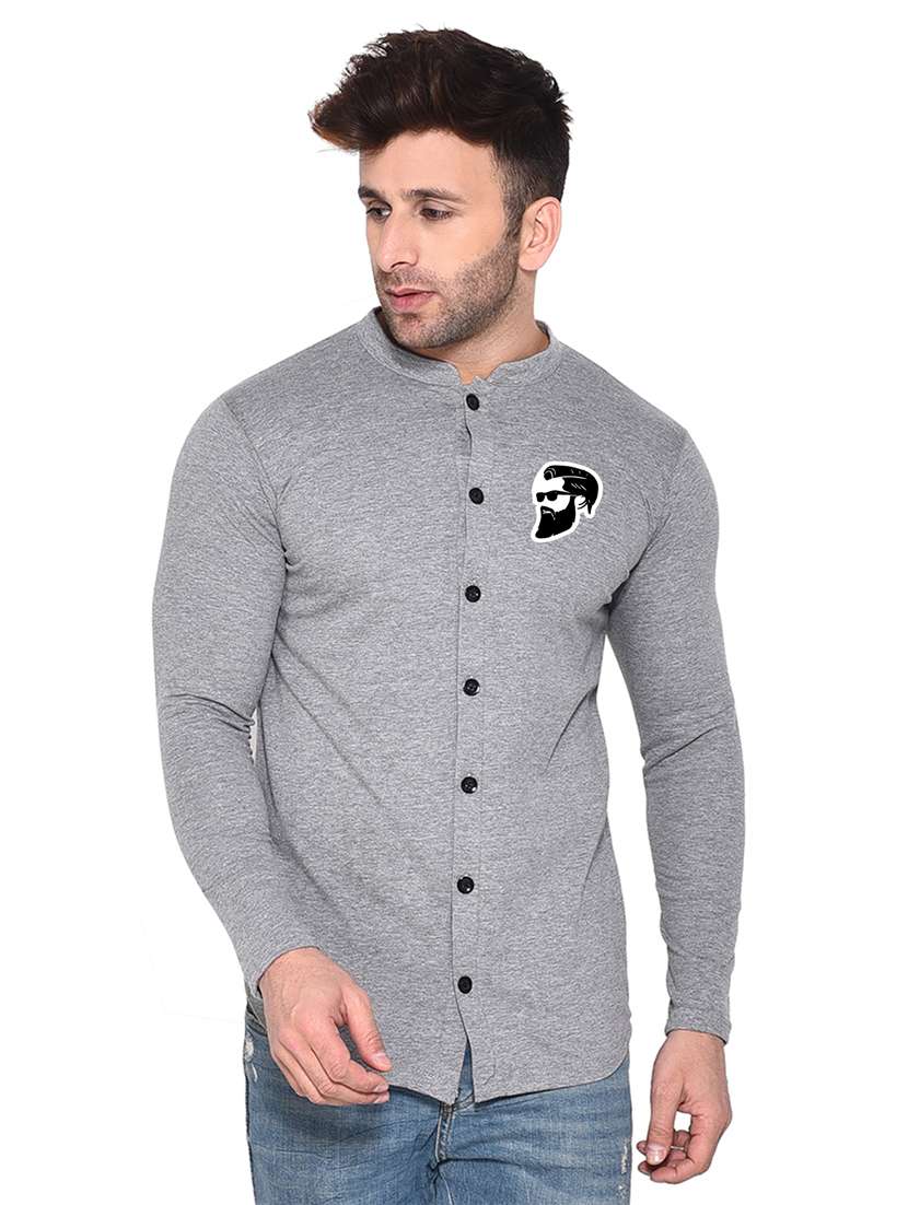 men mandarin neck solid casual shirt
