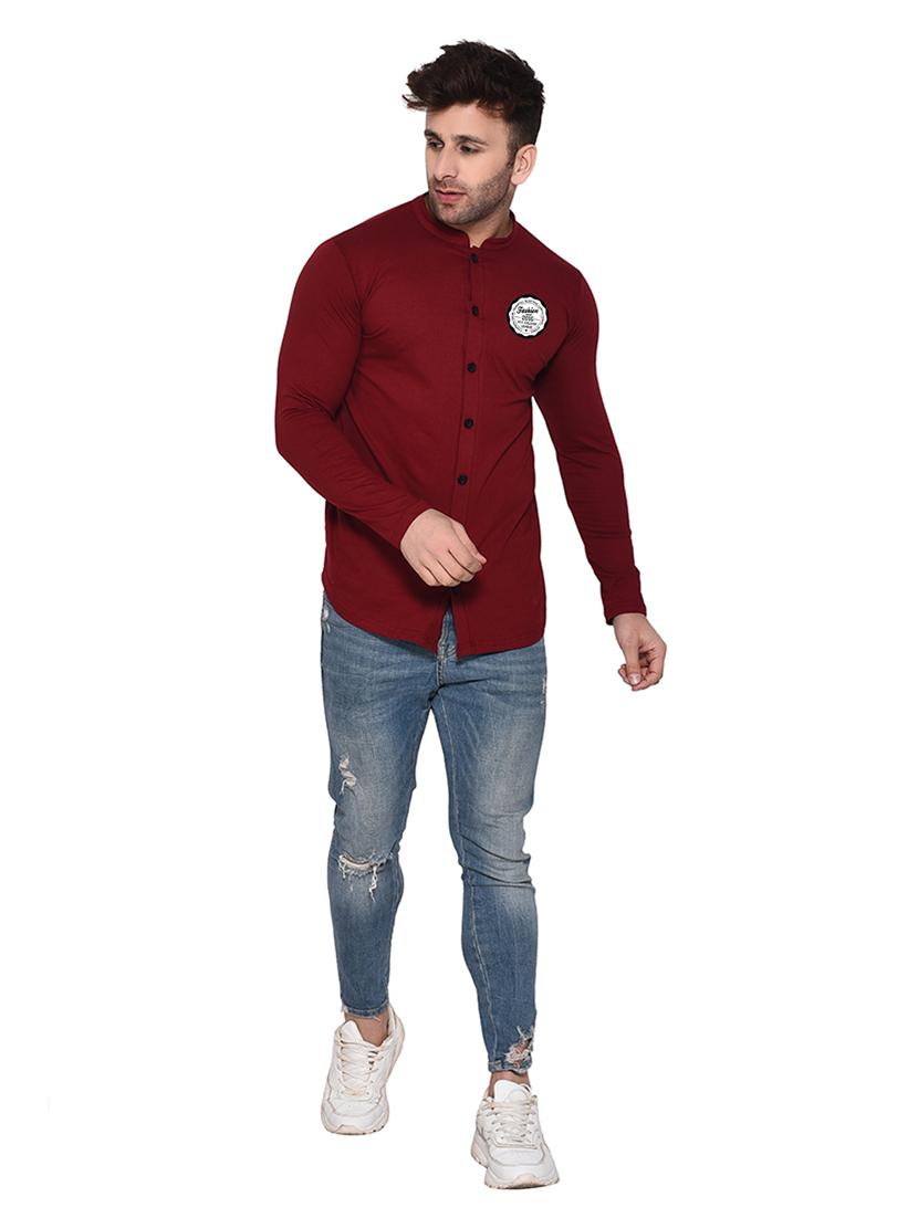 men mandarin neck solid casual shirt - 20331927 - Standard Image - 3