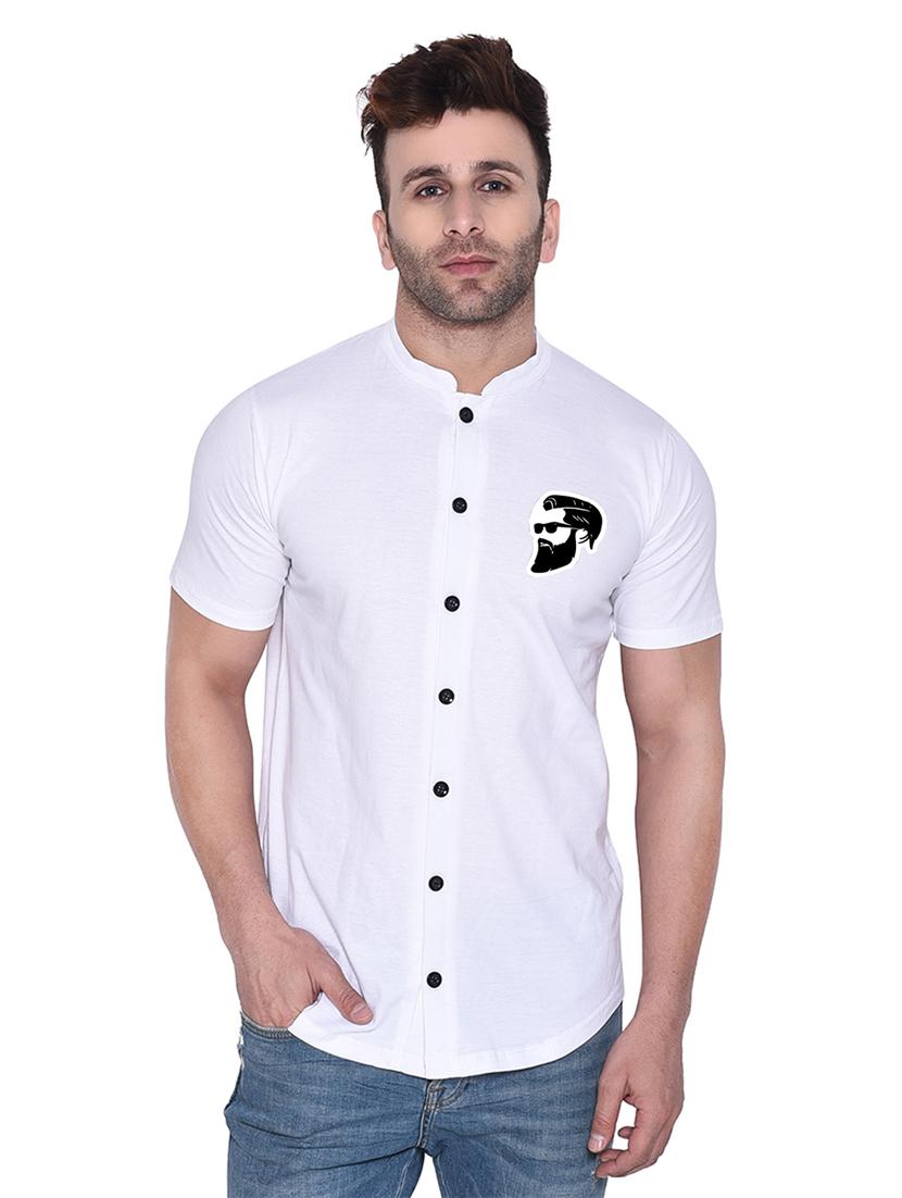 mandarin collar short sleeves solid casual shirt - 20331947 - Zoom Image - 0