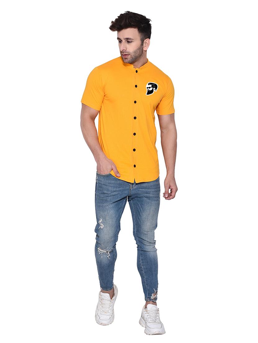 mandarin collar short sleeves solid casual shirt - 20331949 - Standard Image - 3