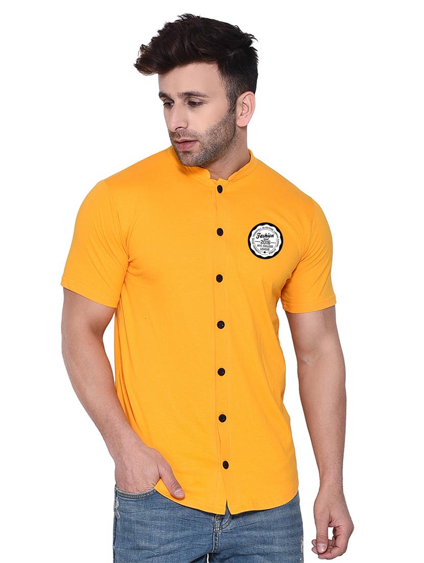 mandarin collar short sleeves solid casual shirt - 20331960 - Zoom Image - 0