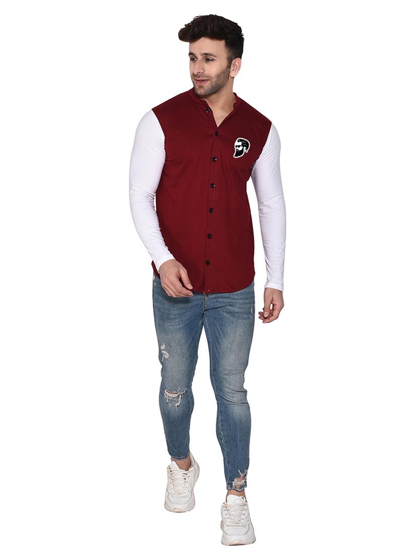 mandarin collar long sleeves color block shirt - 20331975 - Standard Image - 3