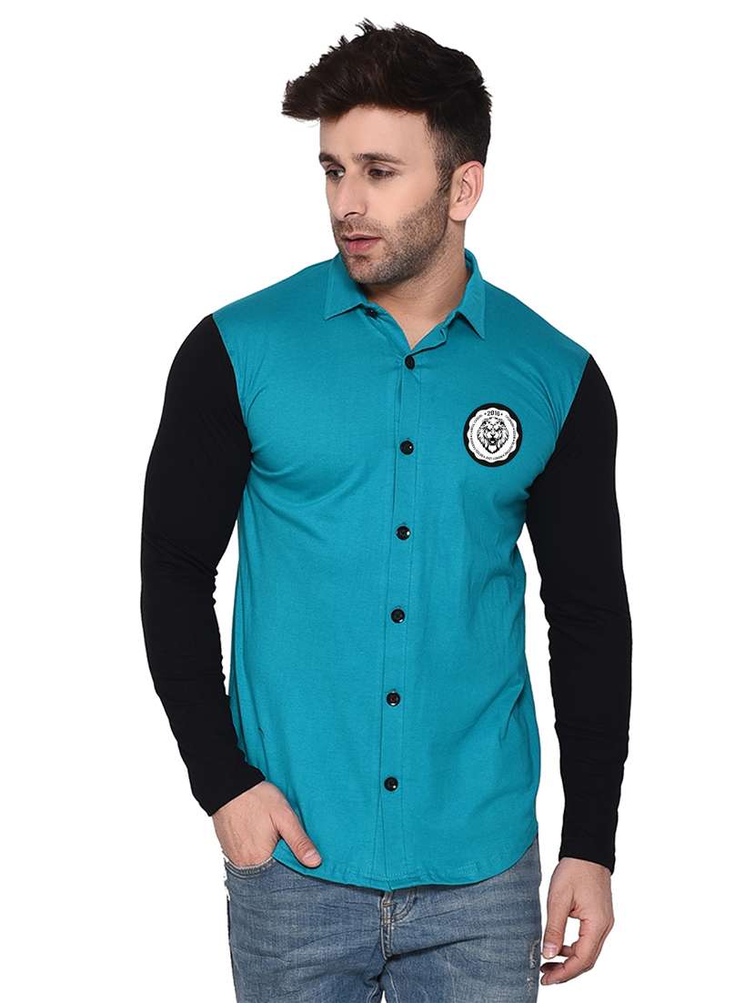 long sleeves color block casual shirt