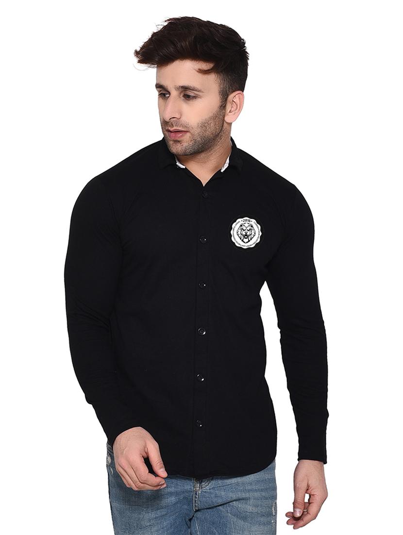 black cotton blend casual shirt - 20332004 -  Zoom Image - 0